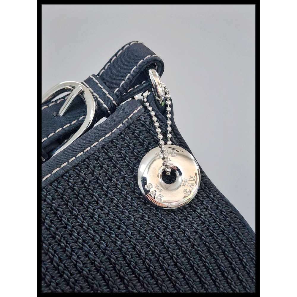 THE SAK Woven Knit Y2K Zipper Shoulder Bag Purse Black Green Blue Diamond Lining - Picture 12 of 13